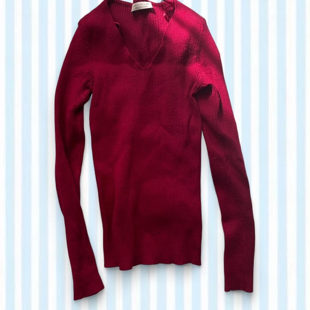 Active USA Women's V-Neck Sweater - Deep Red